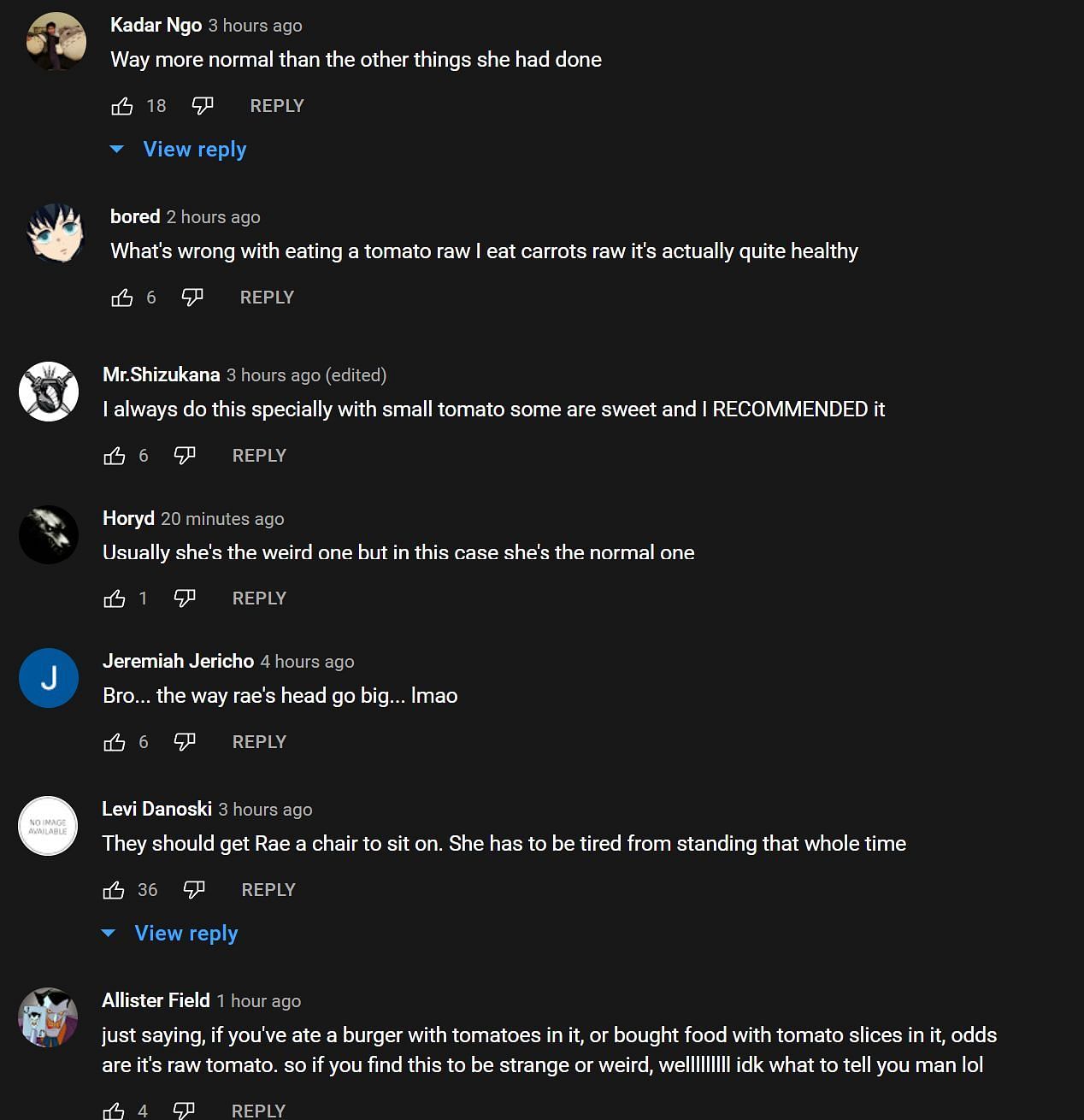 /The fans comment on the tomato eating act (Image via OfflineTv & Friends FansYouTube)